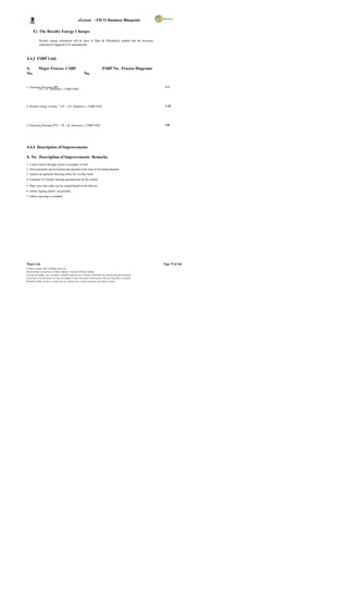 eGreen – FICO Business Blueprint

       E) The Royalty Energy Charges

              Royalty energy calculation will be done in Sales & Distribution module and the necessary
              transactions triggered in FI automatically.



4.4.3 FSBP Link

S.           Major Process CSBP                                                     FSBP No. Process Diagrams
No.                                                             No.


1 Electricity Revenue BPC                                                                                                1.A
          1.A 1.A Annexure 1_FSBP.VSD-




2 Royalty energy revenue 1.A5 1.A5 Annexure 1_FSBP.VSD-                                                                  1.A5




3 Electricity Revenue PTC 1.B 1.B Annexure 1_FSBP.VSD-                                                                   1.B




4.4.4 Description of Improvements

S. No. Description of Improvements Remarks
1 Credit Control through system is available in SAP.
2 Down payment can be tracked and adjusted at the time of incoming payment.
3 System can generate Dunning notice for overdue items.
4 Customer Vs Vendor clearing automatically by the system.

5 Plant wise sales order can be created based on the delivery.
6 Online Ageing reports are possible.
7 Online reporting is available.




Wipro Ltd.                                                                                                              Page 79 of 146
© Wipro Limited, 2010, All Rights Reserved.
This document is proprietary to Wipro Infotech, a division of Wipro Limited.
You may not modify, copy, reproduce, republish, upload, post, transmit or distribute any material from this document,
in any form or by any means, nor may you modify or create derivative works based on the text of any file, or any part
thereof for public, private or commercial use, without prior written permission from Wipro Limited.
 