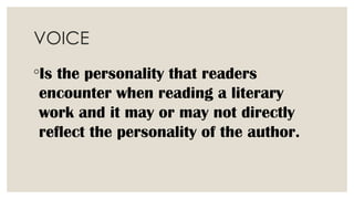 Voice Example Literature FICTION TECHNIQUES- Unit 3 Topic under Reading and Writing Fiction | PPTX