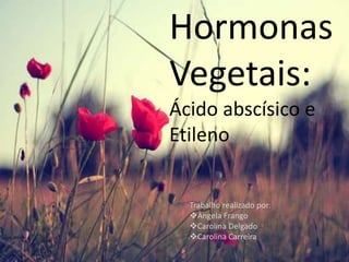 Hormonas
Vegetais:
Ácido abscísico e
Etileno
Trabalho realizado por:
Ângela Frango
Carolina Delgado
Carolina Carreira