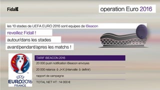 grille tarifaire 2016
envoye ouvert
TARIF IBEACON 2016 net HT
push notification iBeacon envoye 0,70€
push notification iBeacon ouvert 0,90€
relance à J+X OFFERT
rapport de campagne OFFERT
 