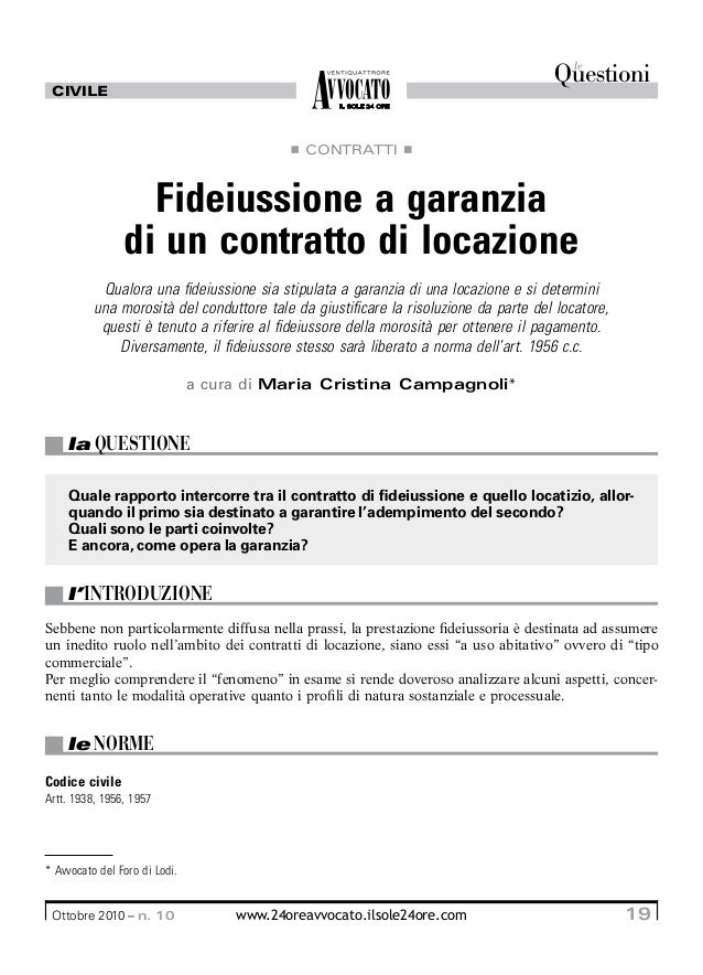 Fideiussione A Garanzia Dei Contratti Di Locazione