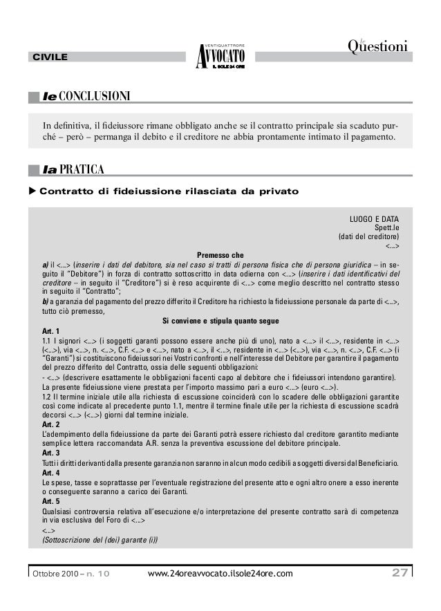 Fideiussione A Garanzia Dei Contratti Di Locazione