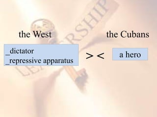 the West
_dictator
_repressive apparatus
the Cubans
a hero> <
 