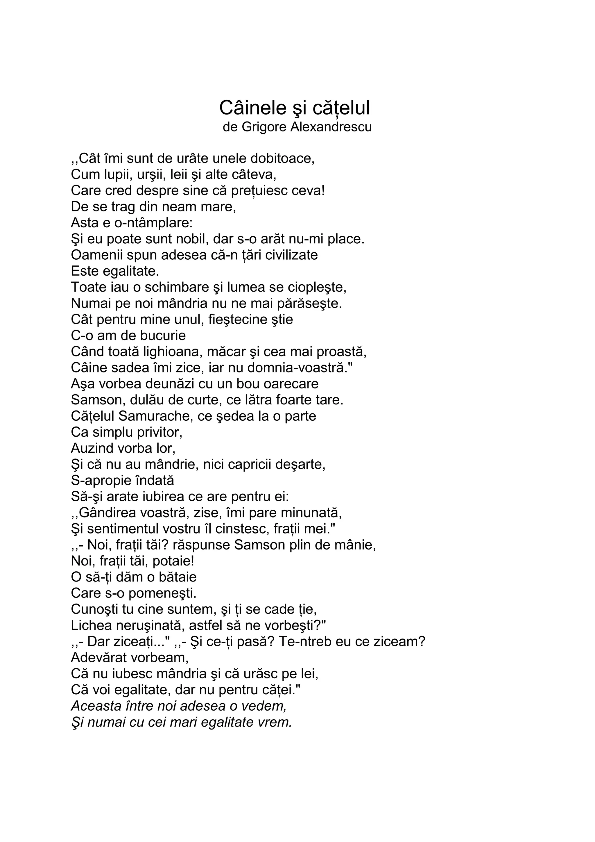Caine Lessi Fişă de lectură cainele si catelul+gr alexandrescu | PDF