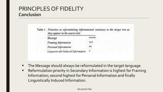  The Message should always be reformulated in the target language.
 Reformulation priority in Secondary Information is highest for Framing
Information; second highest for Personal Information and finally
Linguistically Induced Information.
PRINCIPLES OF FIDELITY
Conclusion
Võ LêAnhThư
 