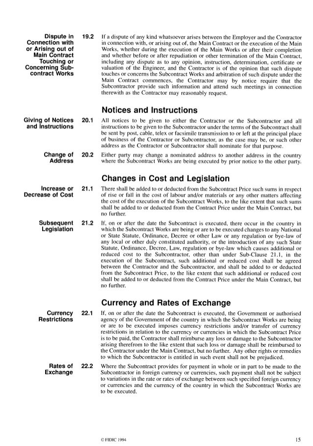 fidic subcontract