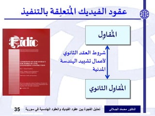 ‫الدكتور‬‫الجــاللي‬ ‫د‬ّ‫م‬‫محــ‬‫عقود‬ ‫بين‬ ‫الفجوة‬ ‫تحليل‬‫الفيديك‬‫ف‬ ‫الهندسية‬ ‫والعقود‬‫سورية‬ ‫ي‬35
‫عقود‬‫الفيديك‬‫بالتنفي‬ ‫قة‬ِّ‫تعل‬
ُ
‫امل‬‫ذ‬
‫ل‬ِّ‫قاو‬
ُ
‫امل‬
‫ي‬‫الثانو‬‫ل‬ِّ‫قاو‬
ُ
‫امل‬
‫ي‬‫الثانو‬‫العقد‬ ‫ط‬‫و‬‫شر‬
‫الهندسة‬ ‫تشييد‬‫ألعمال‬
‫املدنية‬
 