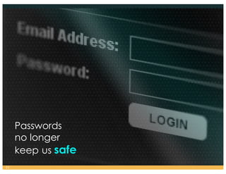 Passwords
no longer
keep us safe
11
 