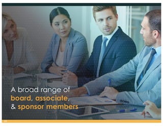 A broad range of
board, associate,
& sponsor members
34
 