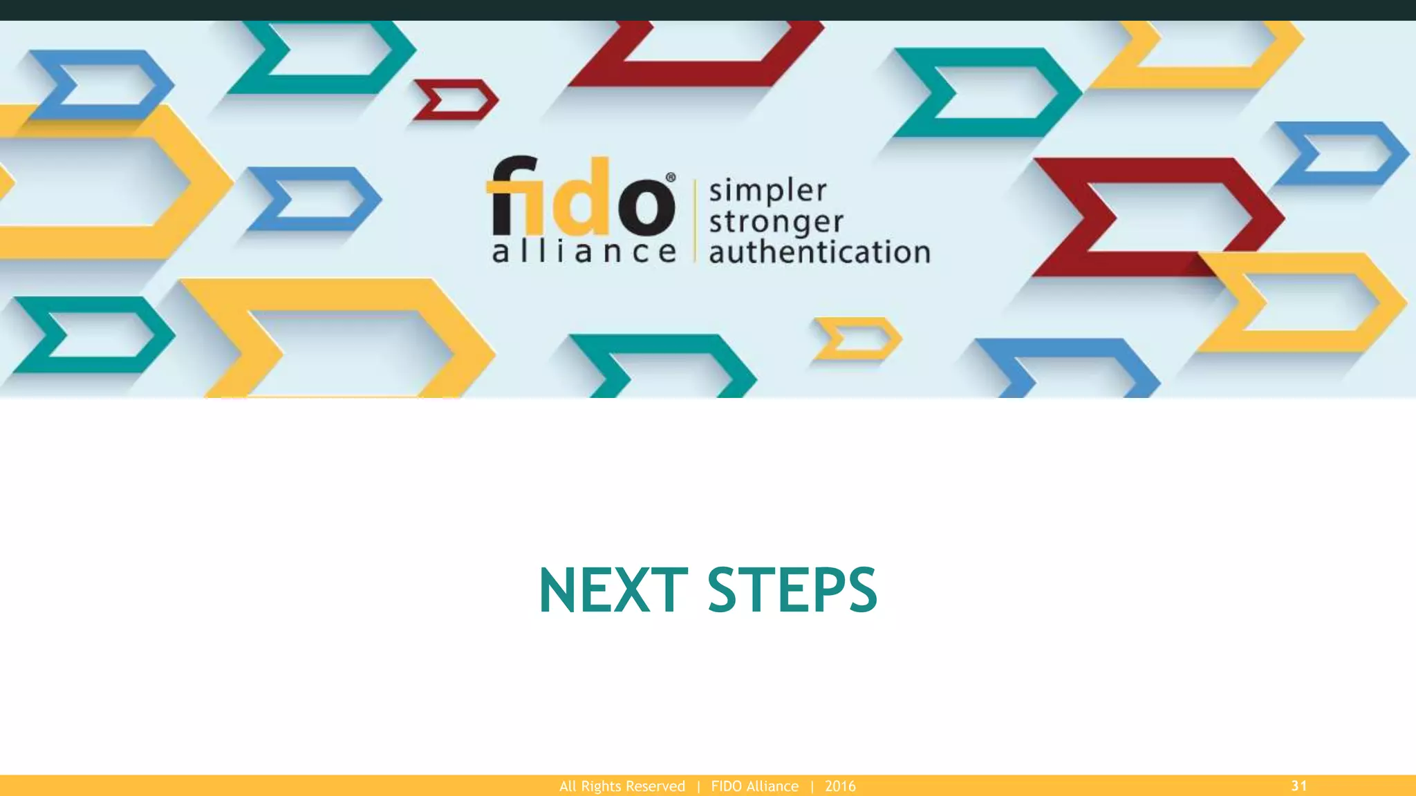 All Rights Reserved | FIDO Alliance | 2016 31
NEXT STEPS
 