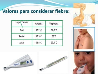 Valores para considerar fiebre: 
 