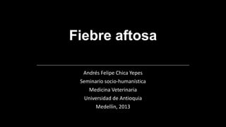 Fiebre aftosa
Andrés Felipe Chica Yepes
Seminario socio-humanística
Medicina Veterinaria
Universidad de Antioquia
Medellín, 2013
 