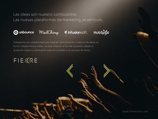 Las ideas son nuestro combustible.
Las nuevas plataformas de marketing, el vehículo.
www.fiebrechile.com
Trabajamos con pl...