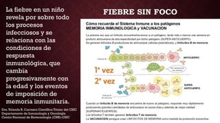FIEBRE SIN FOCOLa fiebre en un niño
revela por sobre todo
los procesos
infecciosos y se
relaciona con las
condiciones de
respuesta
inmunológica, que
cambia
progresivamente con
la edad y los eventos
de imposición de
memoria inmunitaria.
Dra.Yolanda R. Carrasco Científico Titular del CSIC
Departamento de Inmunología y Oncología
Centro Nacional de Biotecnología (CNB)-CSIC
 