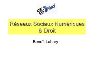 Réseaux Sociaux Numériques & Droit Benoît Lahary 