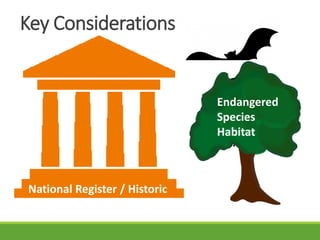 Endangered
Species
Habitat
Key Considerations
National Register / Historic
 