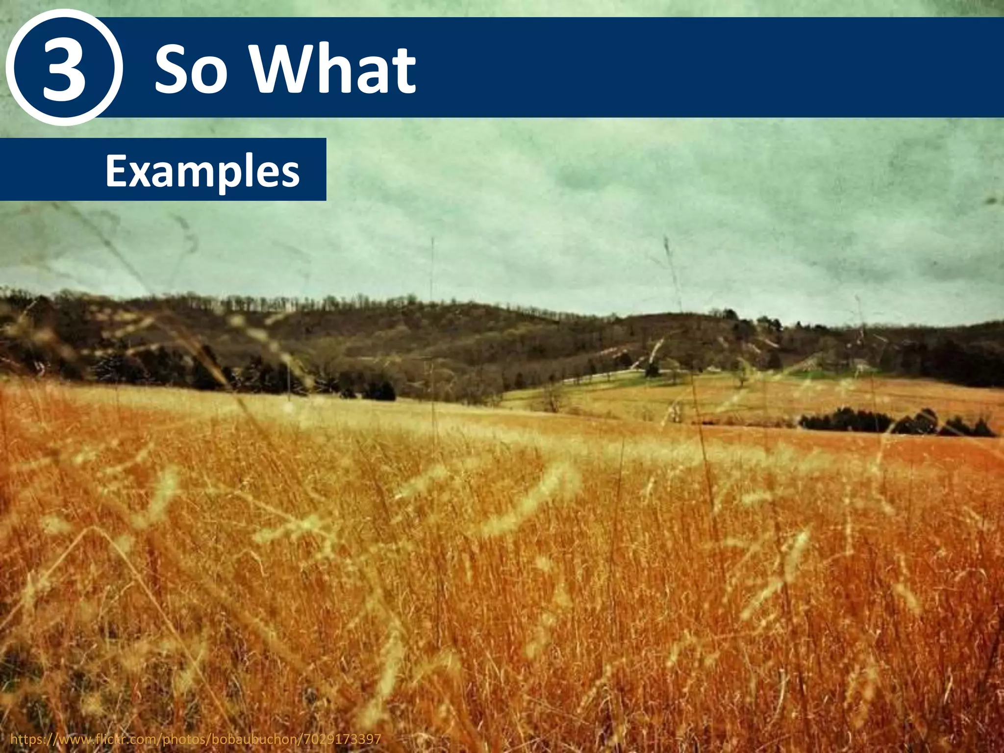 3 So What 
Examples-https:// 
www.flickr.com/photos/bobaubuchon/7029173397 
 