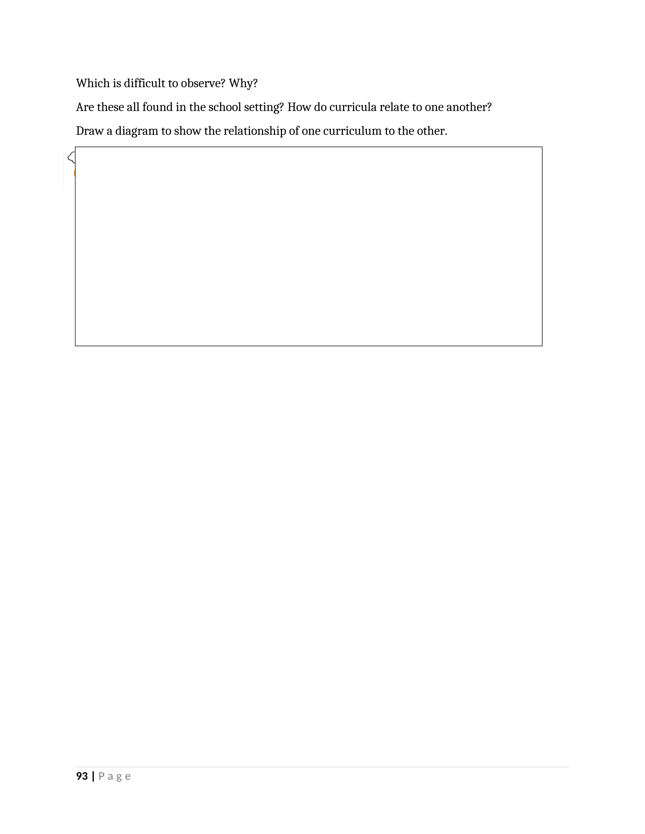 Which is difficult to observe? Why?
Are these all found in the school setting? How do curricula relate to one another?
Draw a diagram to show the relationship of one curriculum to the other.
Make a reflection on the diagram that you have drawn.
93 | P a g e
REFLECT
 