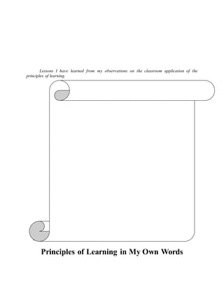 Lessons I have learned from my observations on the classroom application of the
principles of learning.
My Portfolio
Principles of Learning in My Own Words
 