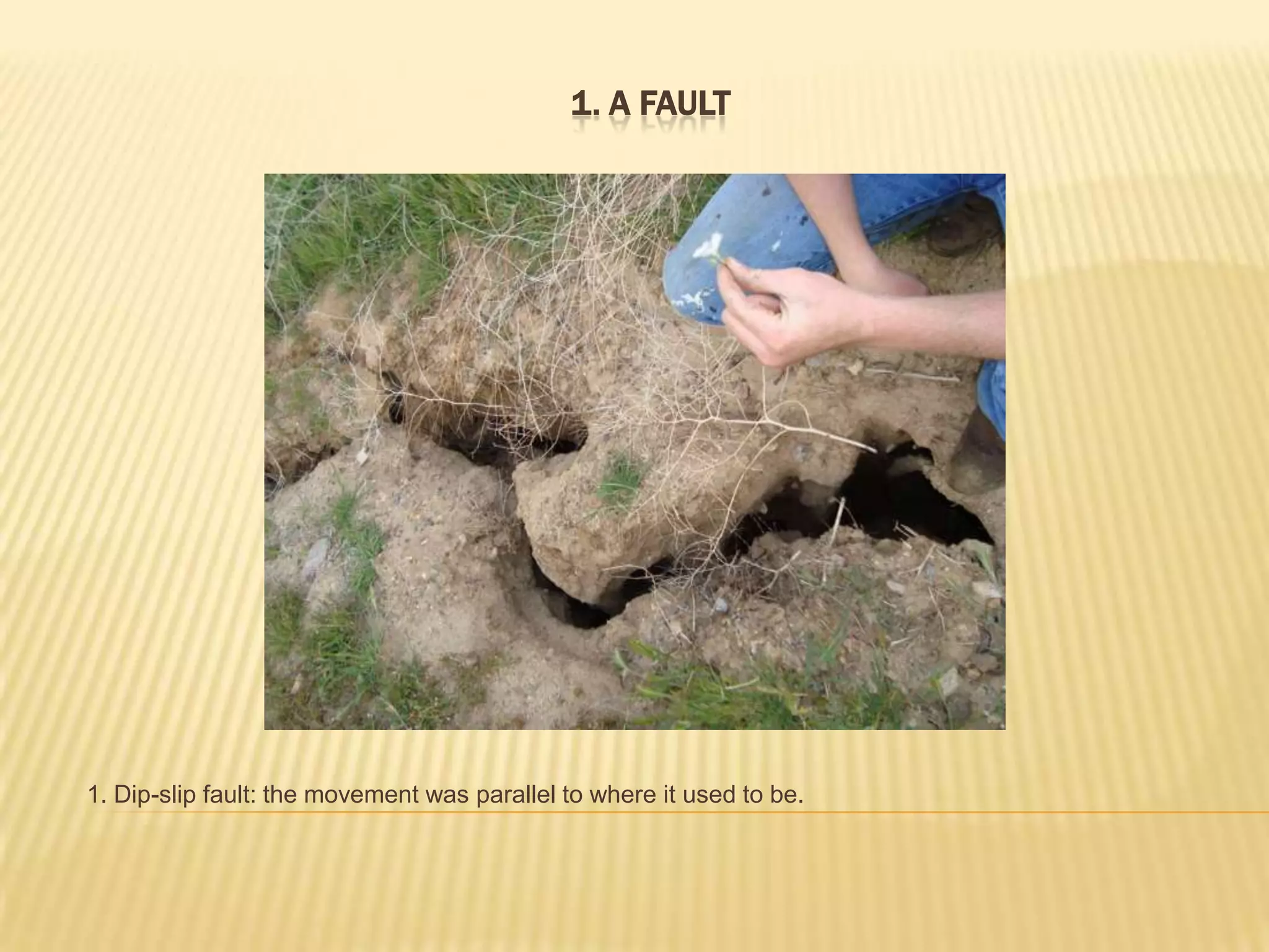 1. A Fault1. Dip-slip fault: the movement was parallel to where it used to be.
