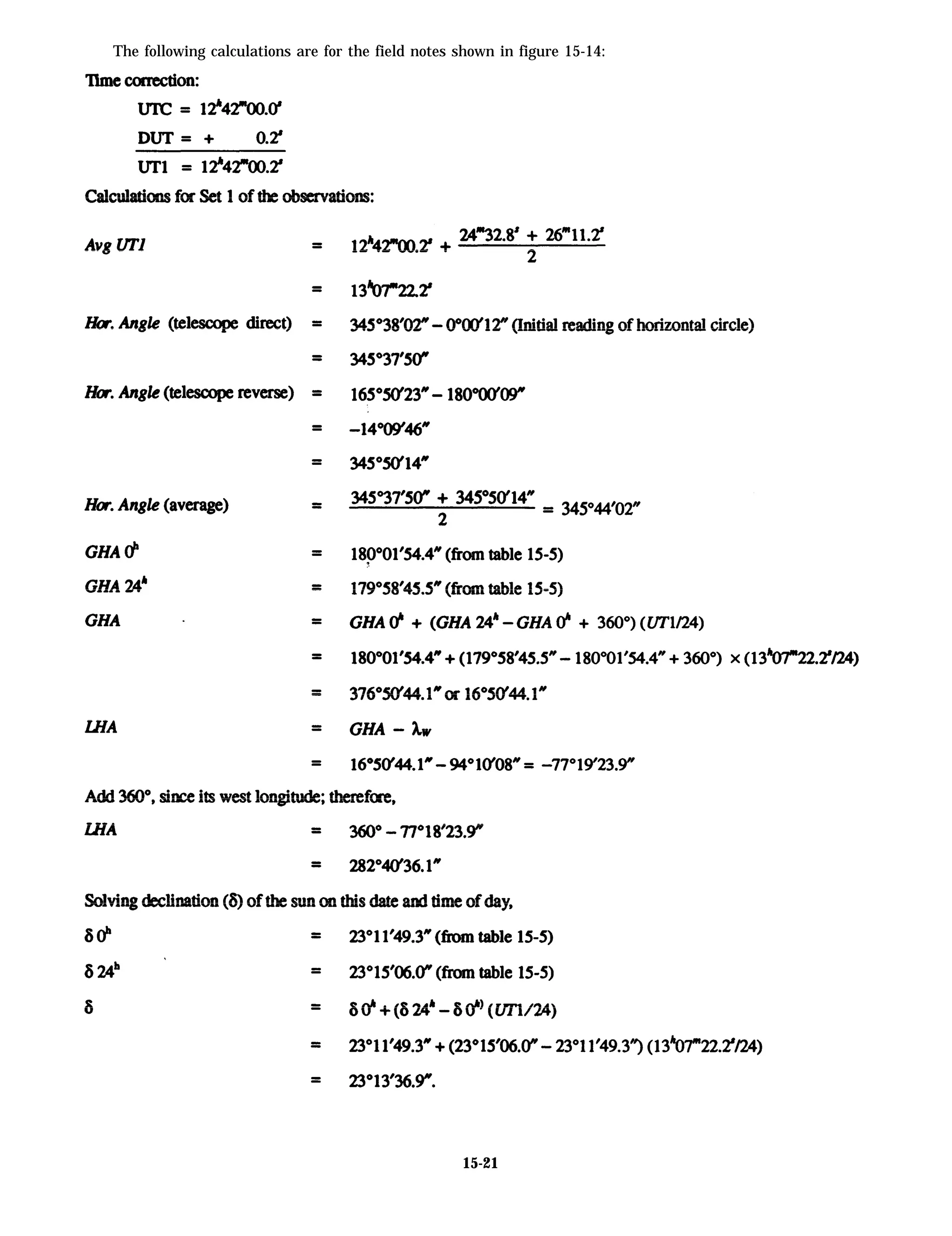 The following calculations are for the field notes shown in figure 15-14:
15-21
 