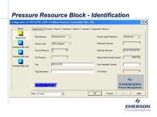 [File Name or Event]
Emerson Confidential
27-Jun-01, Slide 30
Pressure Resource Block - Identification
 