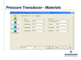 [File Name or Event]
Emerson Confidential
27-Jun-01, Slide 43
Pressure Transducer - Materials
 