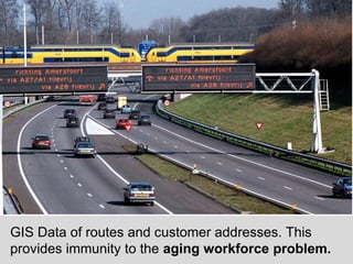 GIS Data of routes and customer addresses. This 
provides immunity to the aging workforce problem. 
 