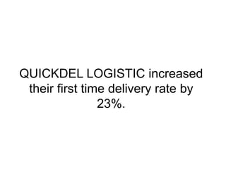 QUICKDEL LOGISTIC increased 
their first time delivery rate by 
23%. 
 