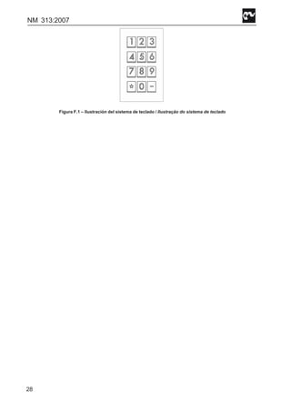 NM 313:2007
28
Figura F.1 – Ilustración del sistema de teclado / Ilustração do sistema de teclado
 