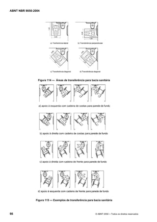 ABNT NBR 9050:2004
66 © ABNT 2004 ─ Todos os direitos reservados
Figura 114 — Áreas de transferência para bacia sanitária
Figura 115 — Exemplos de transferência para bacia sanitária
 