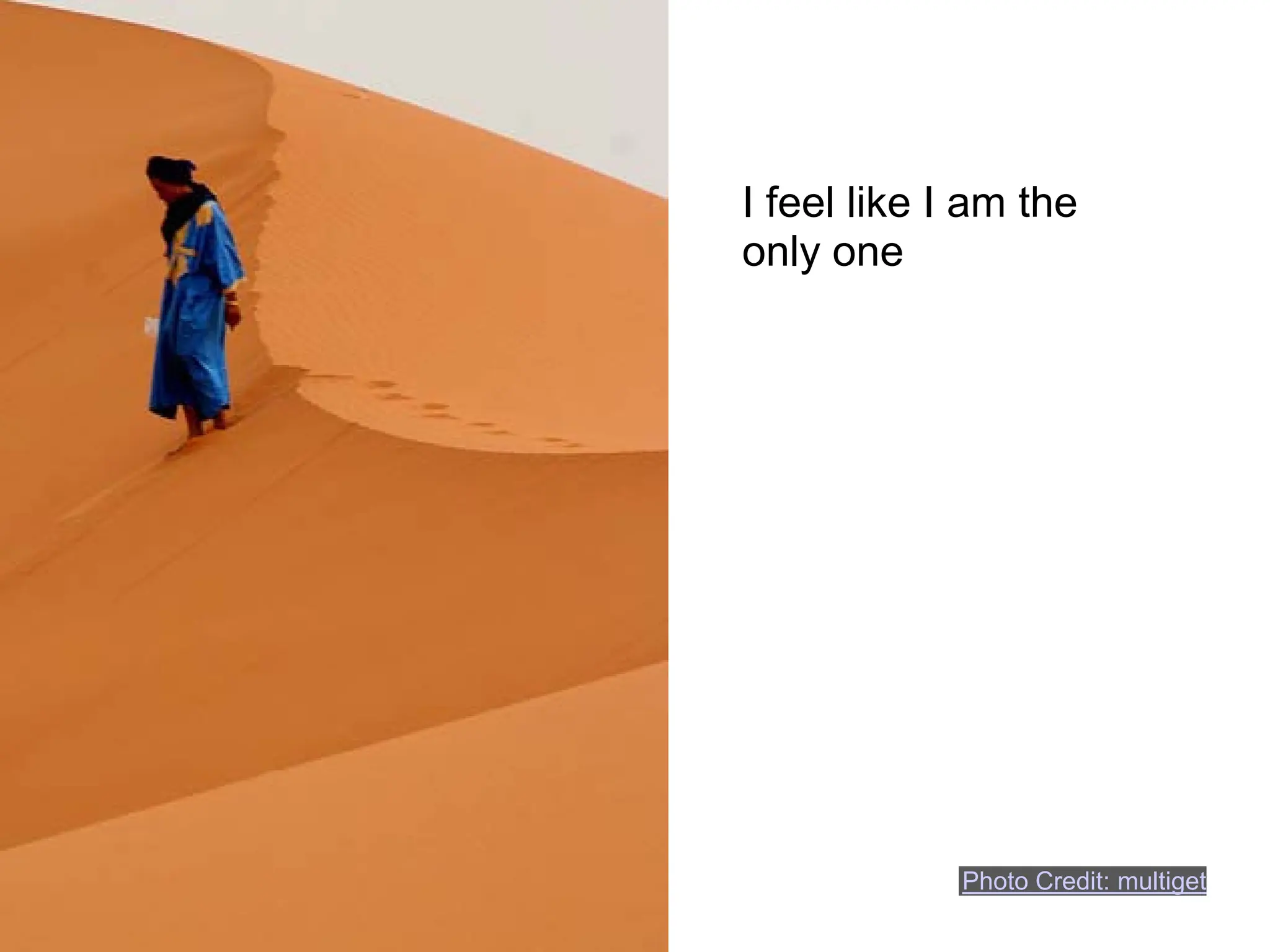 I feel like I am the
only one




             Photo Credit: multiget
 