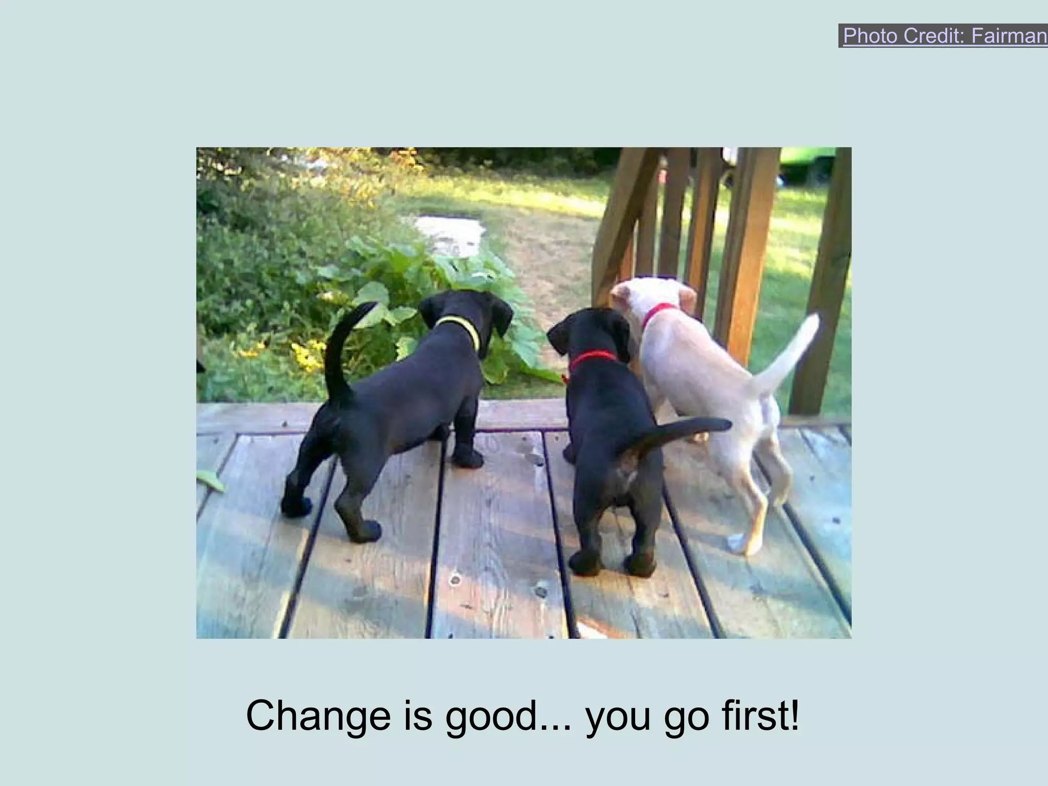 Photo Credit: Fairman




Change is good... you go first!
 