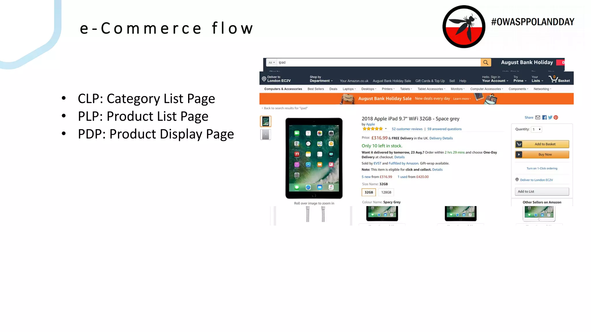 e - C o m m e r c e f l o w
• CLP: Category List Page
• PLP: Product List Page
• PDP: Product Display Page
 