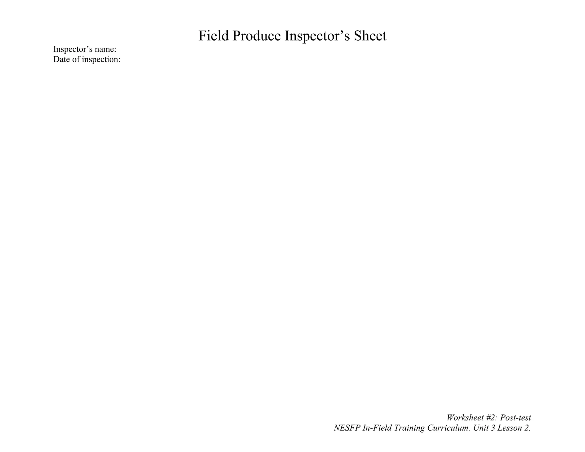 Field inspector's worksheet template
