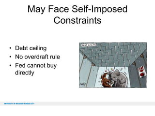 May Face Self-Imposed
Constraints
• Debt ceiling
• No overdraft rule
• Fed cannot buy
directly

 