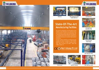 World Class Farm Equipment
2 3
World Class Farm Equipment
RoboticsRobotics
WarehouseWarehouse
Our pursuit to perfection in all the spheres of the
business is also reflected in our continuous focus
and investment in world class infrastructure. Our
3 manufacturing facilities spanning 1,62,000 sqm.
are equipped with state-of-the-art machinery &
automation allowing us to maintain high quality &
consistency.
Stringent quality standards are followed and the
company has been accredited as STAR EXPORT
HOUSE by the Govt. of INDIA. Company follows
TQM, TPM & certified by ISO 9001 : 2008, EMS
140001, OHSAS, CE.
State-Of-The-Art
Manufacturing Facilities
Beri Udyog (P) Ltd
Certified To International Quality Standards
CNC Hydraulic Press
Brake Machine
CNC Hydraulic Press
Brake Machine
Quality TestingQuality Testing
Air BalancersAir Balancers
VMC Machine ShopVMC Machine Shop
Conveyorized
Assembly Line
Conveyorized
Assembly Line
CNC Machine ShopCNC Machine Shop
Conveyorized
Paint Shop
Conveyorized
Paint Shop
 