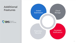 Additional
Features Instant
Submission
Cloud
Storage
Escalated
Notifications
Paperless
Records
10
 