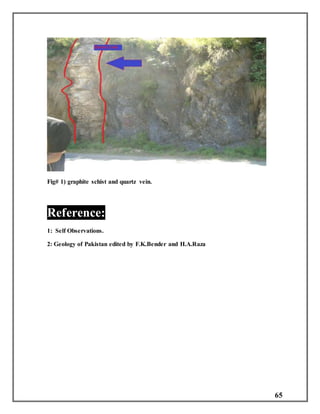 65
Fig# 1) graphite schist and quartz vein.
Reference:
1: Self Observations.
2: Geology of Pakistan edited by F.K.Bender and H.A.Raza
 