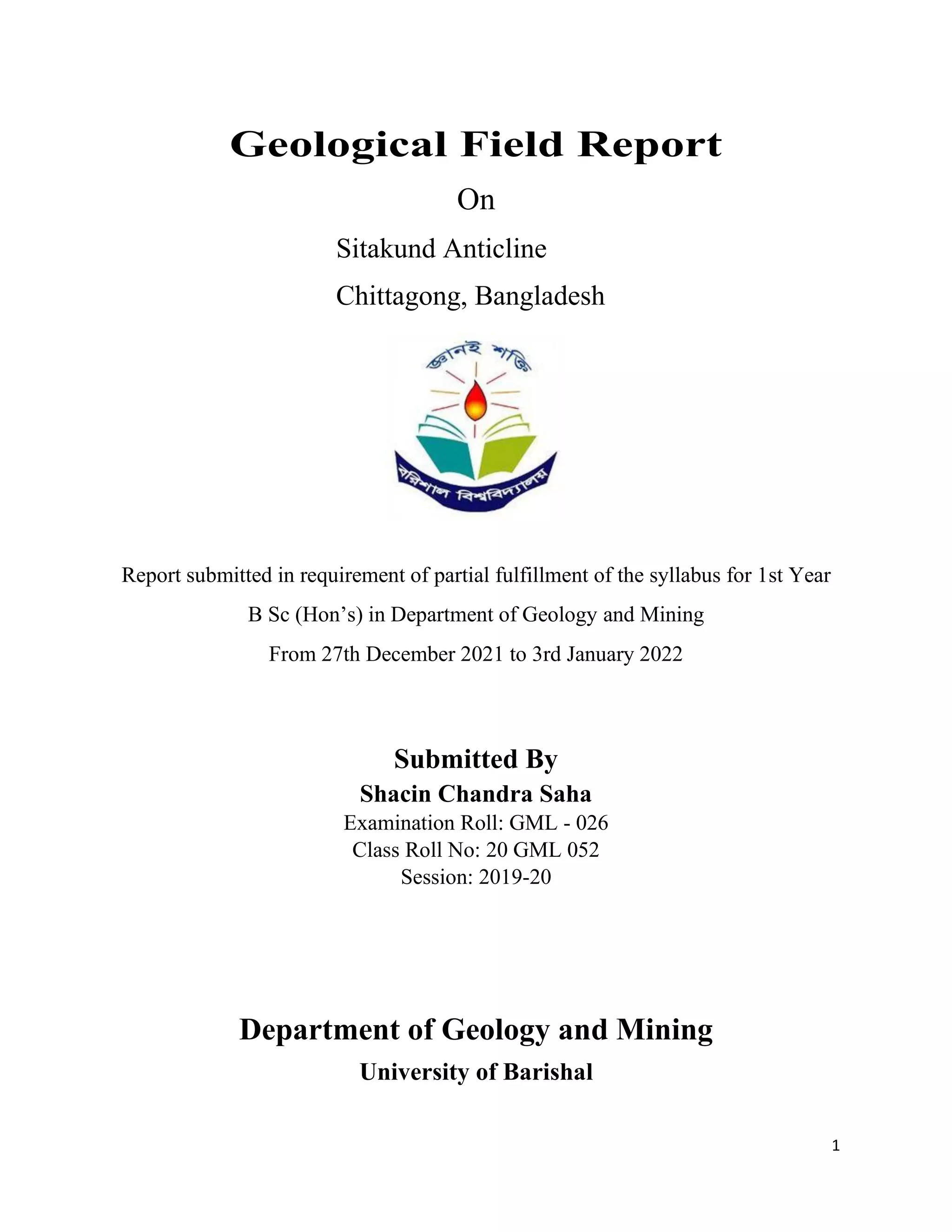 Geological Field Report On Sitakund Anticline Chittagong, Bangladesh | PDF