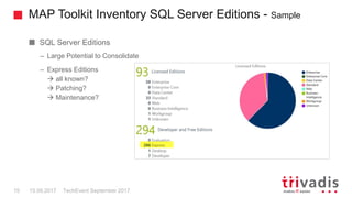 MAP Toolkit Inventory SQL Server Editions - Sample
TechEvent September 201715 15.09.2017
SQL Server Editions
– Large Potential to Consolidate
– Express Editions
 all known?
 Patching?
 Maintenance?
 