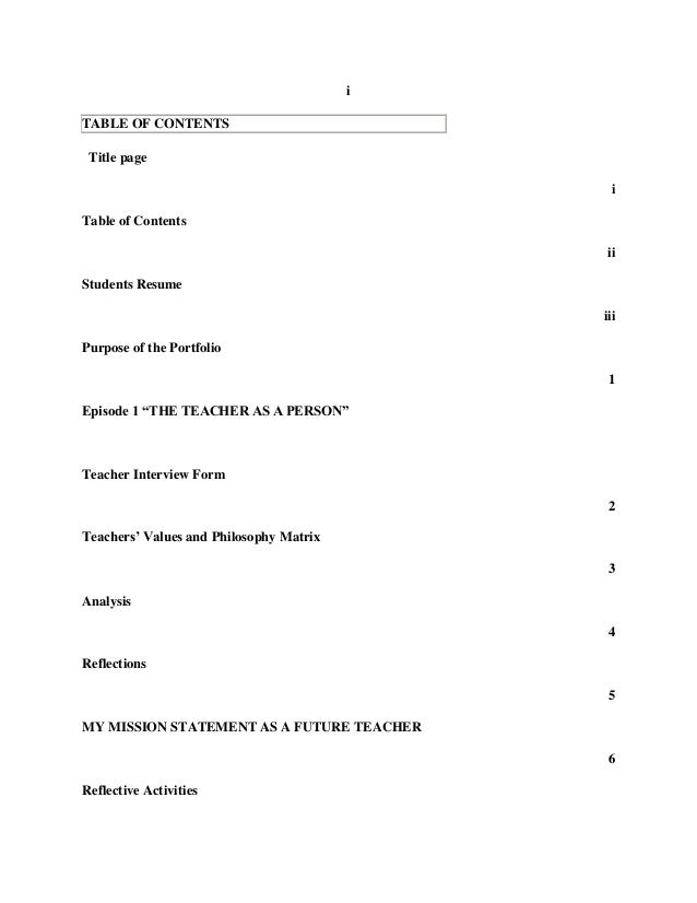 Resume contents page