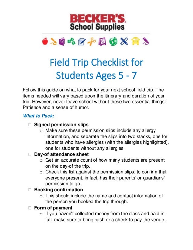 field trip checklist for teachers