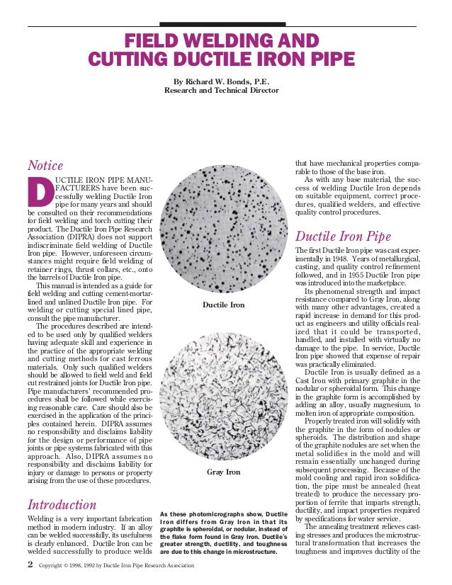 Field welding and cutting ductile iron pipe