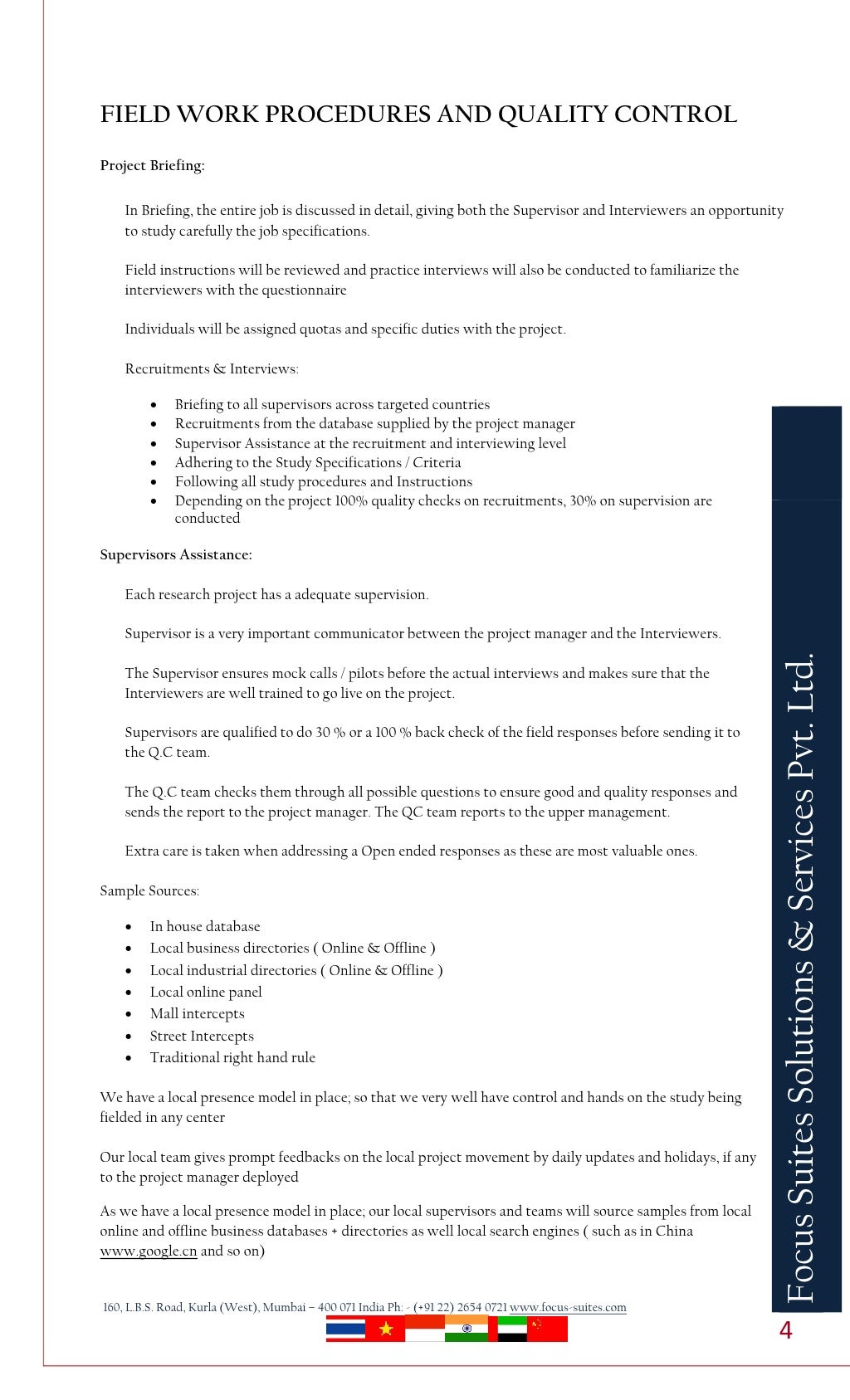 Fieldwork procedure, sample sources & quality control procedures