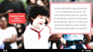 16
Guiding Future
Value
Generation
Sustentabilidade organizacional
é a competência de gerar um
valor percebível para os clientes
no presente e futuro. Precisamos
no perguntar: Qual é o valor que
podemos oferecer para nossos
clientes/stakeholders no futuro?
 