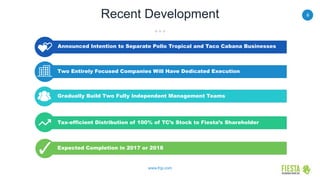 6
www.frgi.com
Recent Development
Gradually Build Two Fully Independent Management Teams
Announced Intention to Separate Pollo Tropical and Taco Cabana Businesses
Tax-efficient Distribution of 100% of TC’s Stock to Fiesta’s Shareholder
Expected Completion in 2017 or 2018
Two Entirely Focused Companies Will Have Dedicated Execution
 