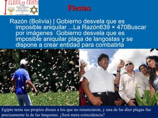 FiestasFiestas
Razón (Bolivia) | Gobierno desvela que es
imposible aniquilar ...La Razón639 × 470Buscar
por imágenes Gobierno desvela que es
imposible aniquilar plaga de langostas y se
dispone a crear entidad para combatirla
Egipto tenía sus propios dioses a los que no renunciaron, y una de las diez plagas fue
precisamente la de las langostas. ¿Será mera coincidencia?
 