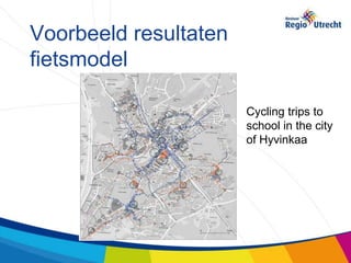 Voorbeeld resultaten
fietsmodel
    Cycling trips to school in the city of Hyvinkää




                                                      Cycling trips to
                                                      school in the city
                                                      of Hyvinkaa
 