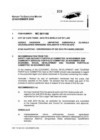 Fifa Cape Town Bylaw And Report